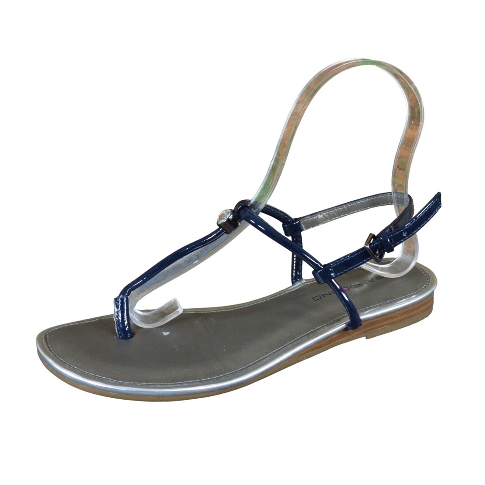 Bandolino Depew Women‎ Flat Thong Sandal Size 6 Casual Summer Navy Blue Patent